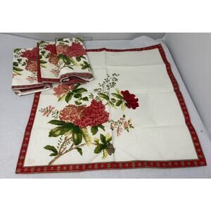 Red Floral Cloth Dinner‎ Napkins Set of 4 17x17 Cotton